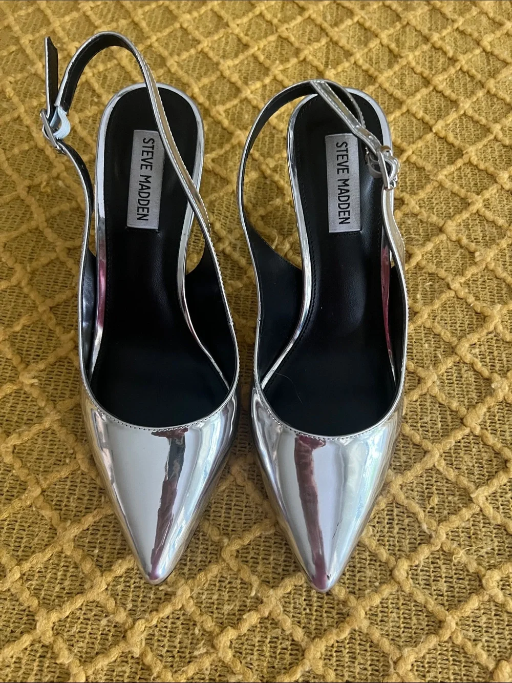 Steve Madden Metallic Silver Pointed Slingback Heels